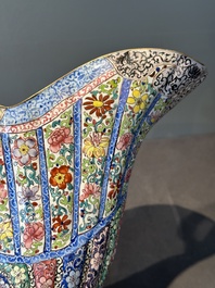 A Chinese Canton enamel helm-shaped ewer with shell-shaped basin, Yongzheng/Qianlong