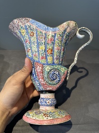A Chinese Canton enamel helm-shaped ewer with shell-shaped basin, Yongzheng/Qianlong