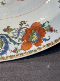 A pair of large oval Chinese famille rose 'Madame de Pompadour' dishes, Qianlong, ca. 1745