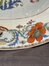 A pair of large oval Chinese famille rose 'Madame de Pompadour' dishes, Qianlong, ca. 1745