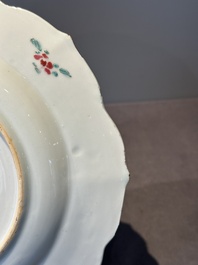 A Chinese famille rose 'roosters' plate, Yongzheng/Qianlong
