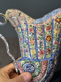 A Chinese Canton enamel helm-shaped ewer with shell-shaped basin, Yongzheng/Qianlong
