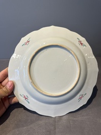 A Chinese famille rose 'roosters' plate, Yongzheng/Qianlong