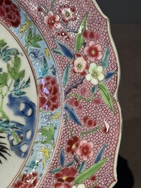 A Chinese famille rose 'roosters' plate, Yongzheng/Qianlong
