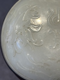 A Chinese wooden ruyi with white jade and a pair of table screens with jade, 19th C.