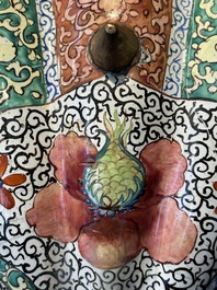 A Chinese Canton enamel helm-shaped ewer with shell-shaped basin, Yongzheng/Qianlong