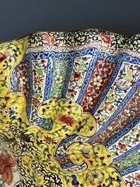 A Chinese Canton enamel helm-shaped ewer with shell-shaped basin, Yongzheng/Qianlong