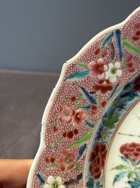 A Chinese famille rose 'roosters' plate, Yongzheng/Qianlong