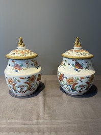 A pair of Chinese famille rose 'Madame de Pompadour' pot-pourri jars with bronze-mounted covers, Qianlong, ca. 1745