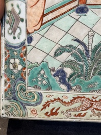 A rectangular Chinese famille verte tile with two-sided design, Kangxi