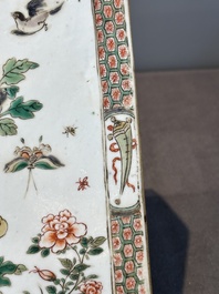 A rectangular Chinese famille verte tile with two-sided design, Kangxi