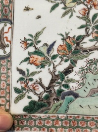 A rectangular Chinese famille verte tile with two-sided design, Kangxi