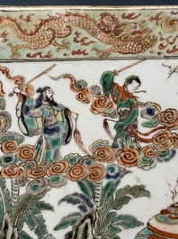 A rectangular Chinese famille verte tile with two-sided design, Kangxi