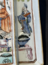 A Chinese famille rose ink set and a teapot, Tongzhi mark, 19th C.