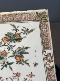 A rectangular Chinese famille verte tile with two-sided design, Kangxi