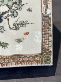 A rectangular Chinese famille verte tile with two-sided design, Kangxi