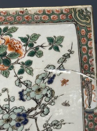 A rectangular Chinese famille verte tile with two-sided design, Kangxi