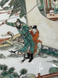 A rectangular Chinese famille verte tile with two-sided design, Kangxi