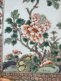 A rectangular Chinese famille verte tile with two-sided design, Kangxi