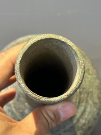 An unusual Chinese archaic bronze arrow vase, 'touhu 投壺', Han