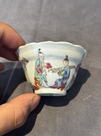 A group of six Chinese blue and white and famille rose cups, Chenghua, Tongzhi and Guangxu mark, Kangxi and later