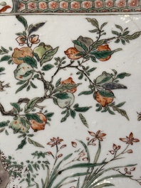A rectangular Chinese famille verte tile with two-sided design, Kangxi
