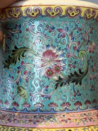 A Chinese famille rose vase with ladies in a garden, Qianlong mark, 20th C.