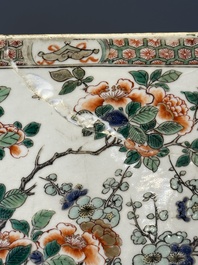 A rectangular Chinese famille verte tile with two-sided design, Kangxi