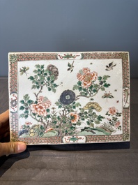 A rectangular Chinese famille verte tile with two-sided design, Kangxi