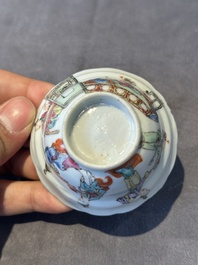 A group of six Chinese blue and white and famille rose cups, Chenghua, Tongzhi and Guangxu mark, Kangxi and later