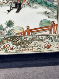 A rectangular Chinese famille verte tile with two-sided design, Kangxi