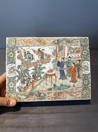 A rectangular Chinese famille verte tile with two-sided design, Kangxi