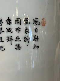 A Chinese famille rose vase with ladies in a garden, Qianlong mark, 20th C.