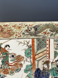 A rectangular Chinese famille verte tile with two-sided design, Kangxi