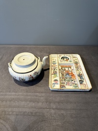 A Chinese famille rose ink set and a teapot, Tongzhi mark, 19th C.