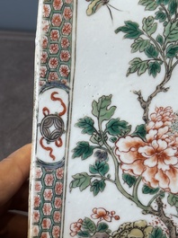 A rectangular Chinese famille verte tile with two-sided design, Kangxi
