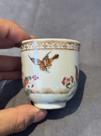 A group of six Chinese blue and white and famille rose cups, Chenghua, Tongzhi and Guangxu mark, Kangxi and later