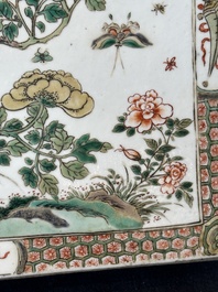 A rectangular Chinese famille verte tile with two-sided design, Kangxi