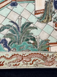 A rectangular Chinese famille verte tile with two-sided design, Kangxi