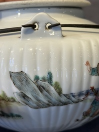 A Chinese famille rose ink set and a teapot, Tongzhi mark, 19th C.