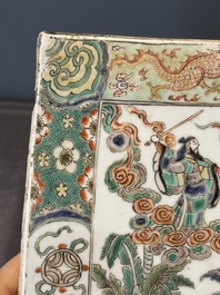 A rectangular Chinese famille verte tile with two-sided design, Kangxi