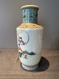 A Chinese famille rose vase with ladies in a garden, Qianlong mark, 20th C.
