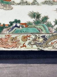 A rectangular Chinese famille verte tile with two-sided design, Kangxi
