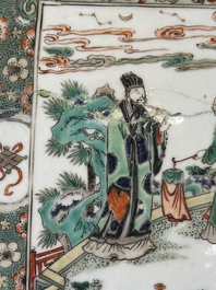 A rectangular Chinese famille verte tile with two-sided design, Kangxi