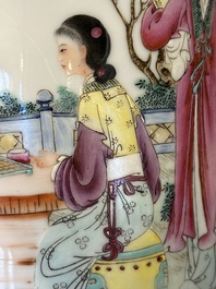 A Chinese famille rose vase with ladies in a garden, Qianlong mark, 20th C.