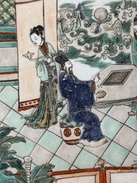 A rectangular Chinese famille verte tile with two-sided design, Kangxi