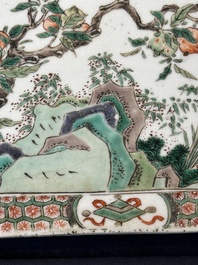 A rectangular Chinese famille verte tile with two-sided design, Kangxi