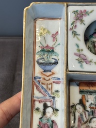 A Chinese famille rose ink set and a teapot, Tongzhi mark, 19th C.