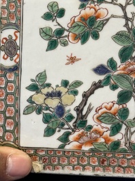 A rectangular Chinese famille verte tile with two-sided design, Kangxi