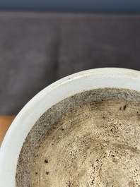 A Chinese famille verte 'fisherman' brush pot, 19th C.